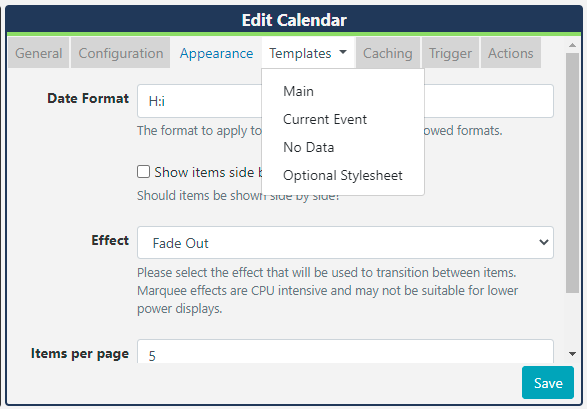 Calendar Template Tab